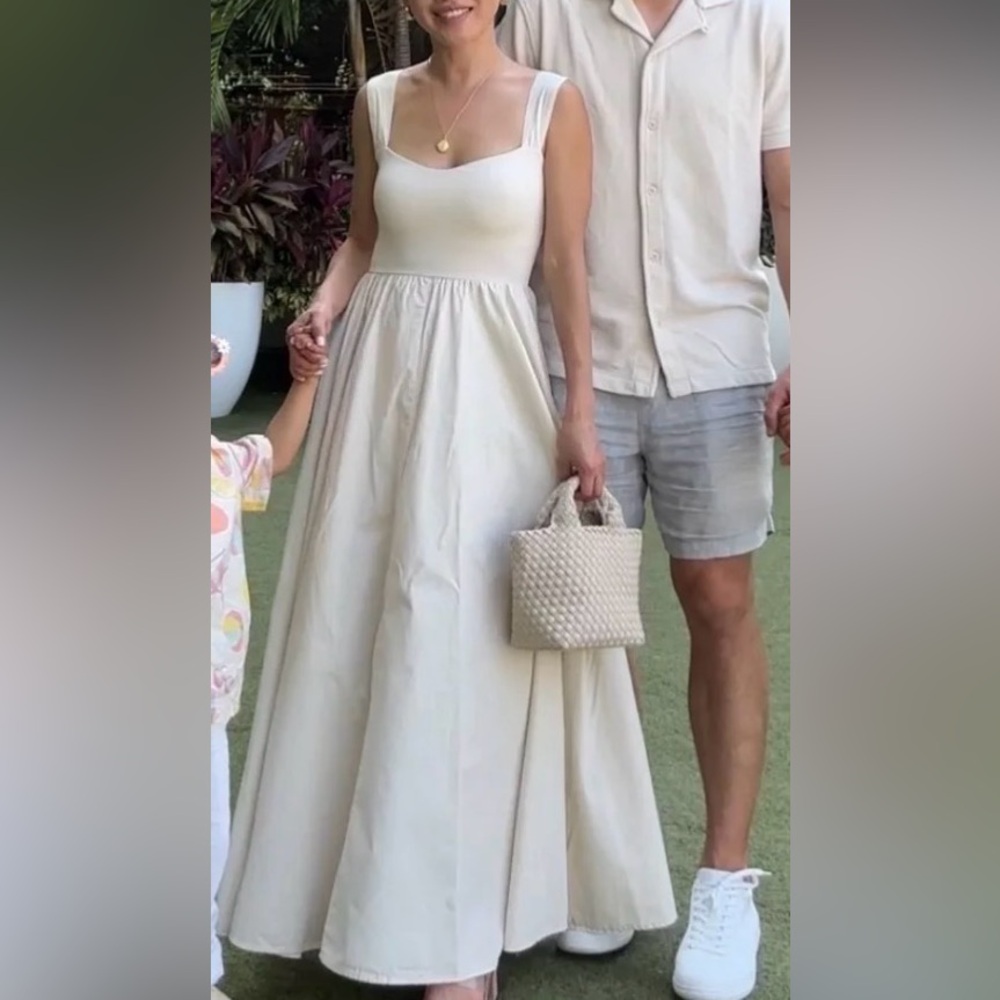 J. CREW 2X White Sweetheart Poplin Full Skirt Tank Maxi Dress Built in Bra